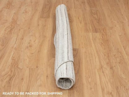 Beige 6'0" x 6'0" Hand-Loomed Handloom Wool Rug - Sku: O058354
