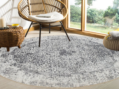 Grey 8'0" x 8'0" Transitional Hand knotted Wool/Silk Rug - Sku: O058385