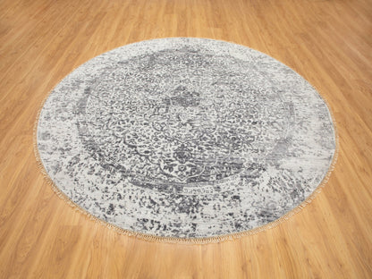 Grey 8'0" x 8'0" Transitional Hand knotted Wool/Silk Rug - Sku: O058385