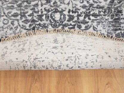 Grey 8'0" x 8'0" Transitional Hand knotted Wool/Silk Rug - Sku: O058385