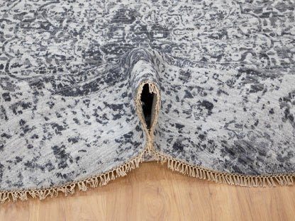 Grey 8'0" x 8'0" Transitional Hand knotted Wool/Silk Rug - Sku: O058385