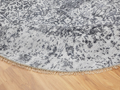 Grey 8'0" x 8'0" Transitional Hand knotted Wool/Silk Rug - Sku: O058385