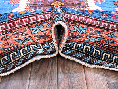 Blue 6'0" x 7'8" Kazak Hand knotted Wool Rug - Sku: O0583