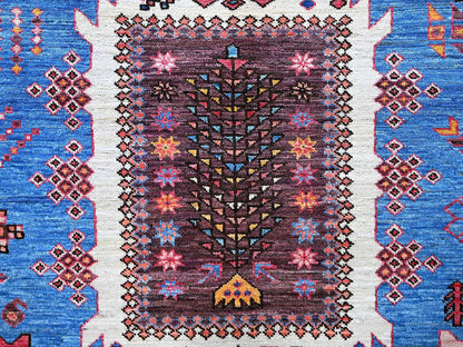 Blue 6'0" x 7'8" Kazak Hand knotted Wool Rug - Sku: O0583