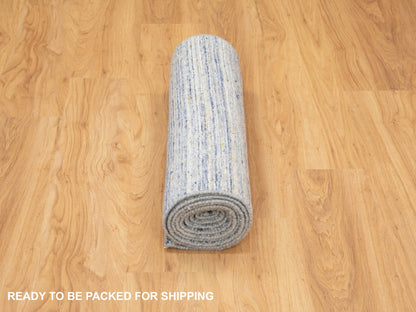 Grey 2'6" x 9'9" Modern / Contemporary Handloom Wool Rug - Sku: O058402