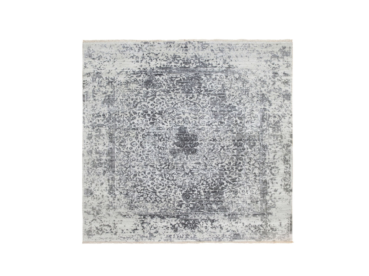 Transitional hand-knotted wool/pure silk rug in Gray, 6'2" x 6'2" — SKU O058407