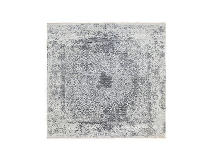 Grey 6'2" x 6'2" Transitional Hand knotted Wool/Silk Rug - Sku: O058407