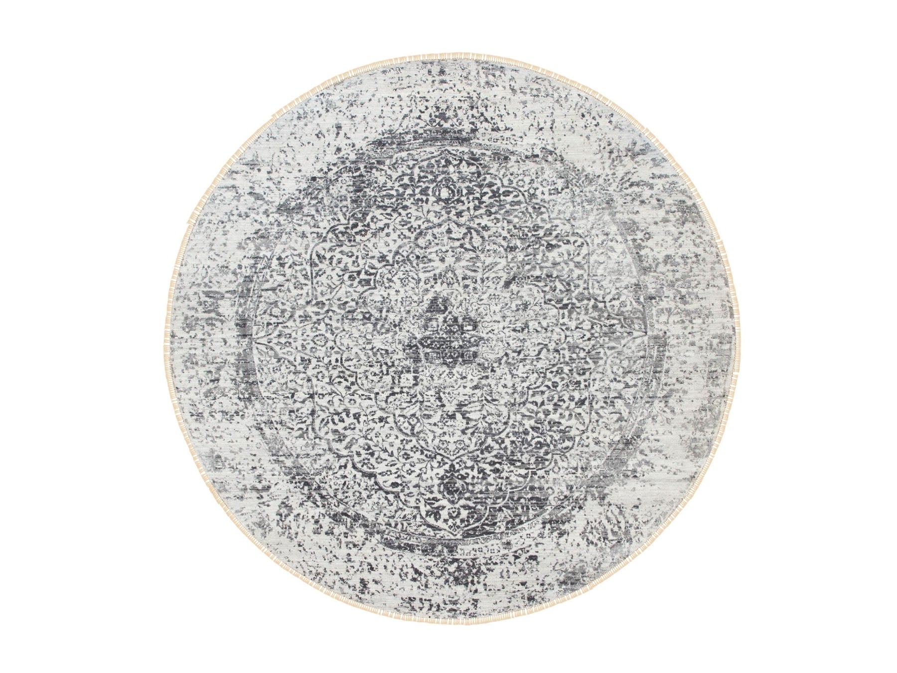 Modern / Contemporary hand-knotted wool/pure silk rug in Gray, 7' x 7' — SKU O058408