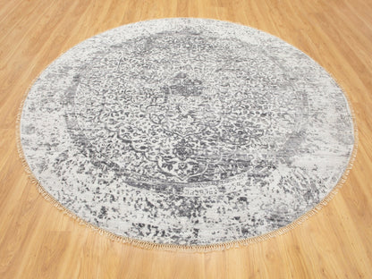 Grey 7'0" x 7'0" Modern / Contemporary Hand knotted Wool/Silk Rug - Sku: O058408