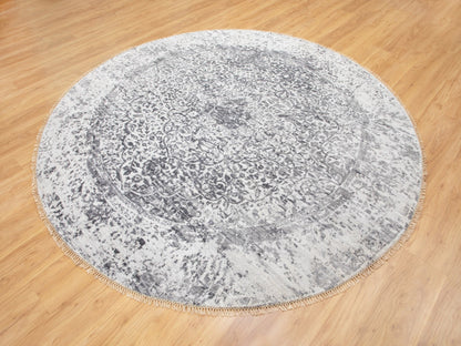 Grey 7'0" x 7'0" Modern / Contemporary Hand knotted Wool/Silk Rug - Sku: O058408