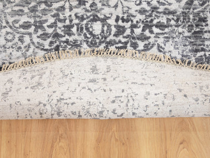 Grey 7'0" x 7'0" Modern / Contemporary Hand knotted Wool/Silk Rug - Sku: O058408