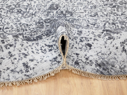 Grey 7'0" x 7'0" Modern / Contemporary Hand knotted Wool/Silk Rug - Sku: O058408