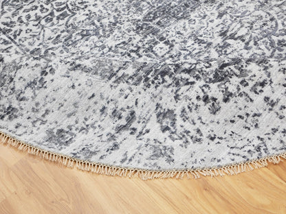 Grey 7'0" x 7'0" Modern / Contemporary Hand knotted Wool/Silk Rug - Sku: O058408
