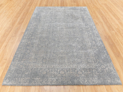 Grey 5'10" x 9'1" Modern / Contemporary Handloom Wool/Silk Rug - Sku: O058409