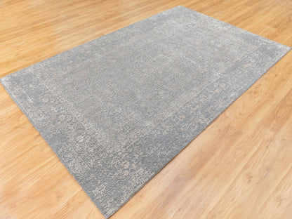 Grey 5'10" x 9'1" Modern / Contemporary Handloom Wool/Silk Rug - Sku: O058409