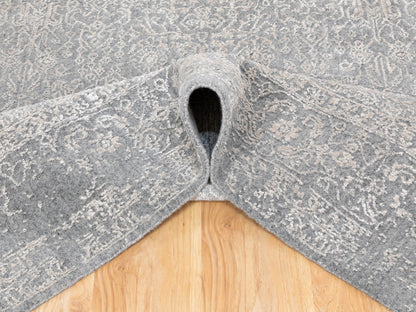 Grey 5'10" x 9'1" Modern / Contemporary Handloom Wool/Silk Rug - Sku: O058409