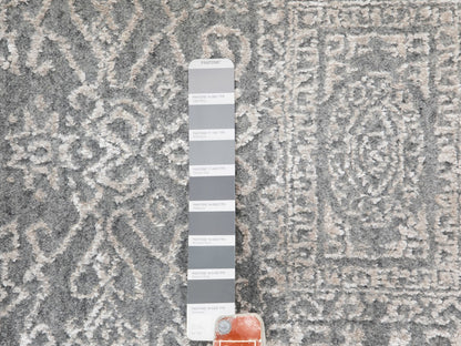 Grey 5'10" x 9'1" Modern / Contemporary Handloom Wool/Silk Rug - Sku: O058409