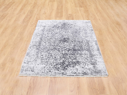 Grey 3'0" x 5'1" Transitional Hand knotted Wool/Silk Rug - Sku: O058416