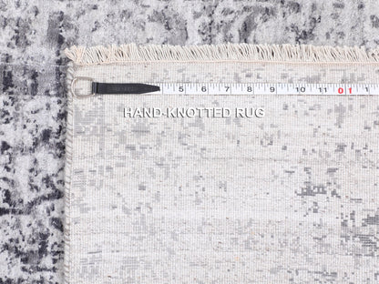 Grey 3'0" x 5'1" Transitional Hand knotted Wool/Silk Rug - Sku: O058416