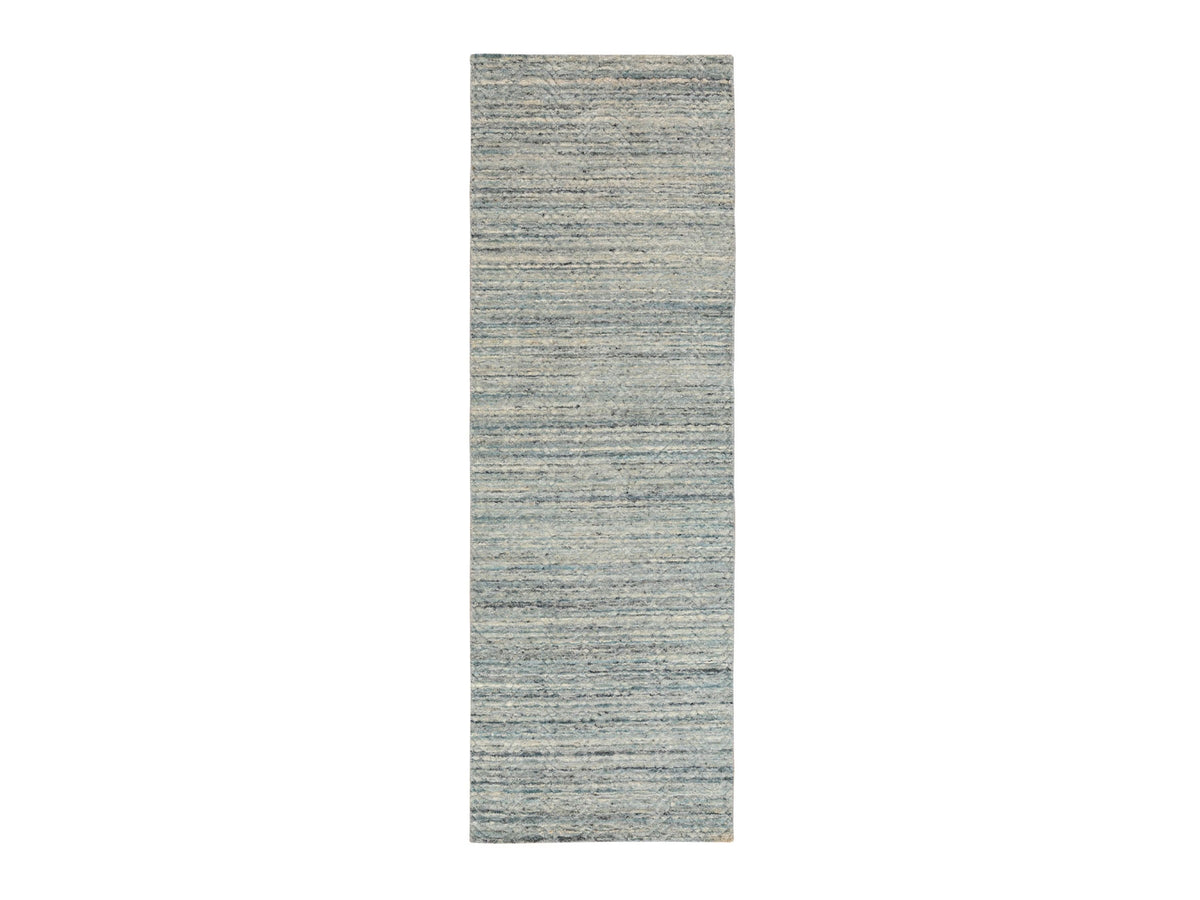 Modern / Contemporary hand-knotted wool runner in Green, 2'6" x 7'10" — SKU O058422