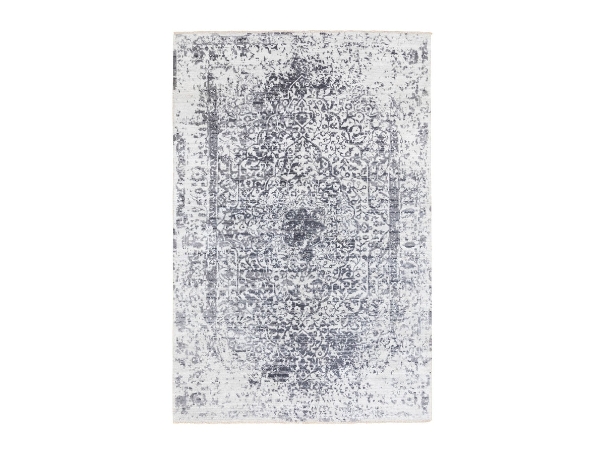 Transitional hand-knotted wool/pure silk rug in Gray, 6' x 9'2" — SKU O058423