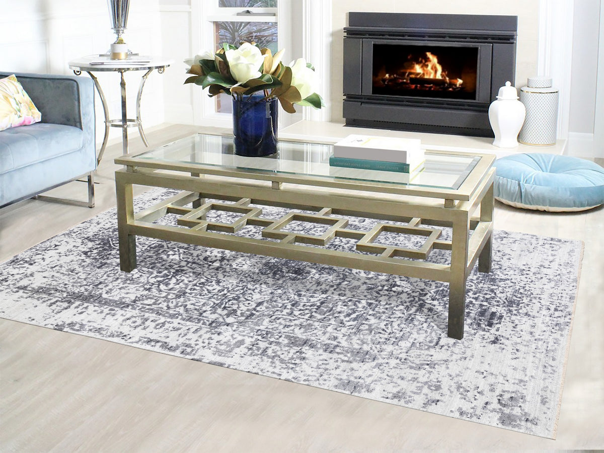 Transitional hand-knotted wool/pure silk rug in Gray, 6' x 9'2" — SKU O058423 (view 2)