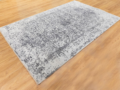 Grey 6'0" x 9'2" Transitional Hand knotted Wool/Silk Rug - Sku: O058423