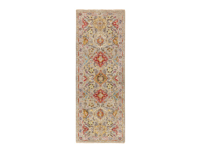 Transitional hand-knotted wool/pure silk runner in Beige, 2'9" x 7'10" — SKU O058440