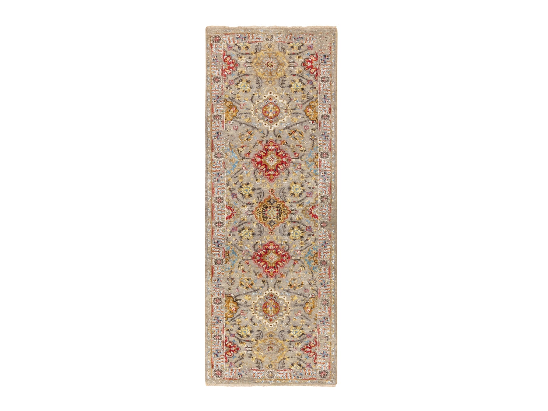 Transitional hand-knotted wool/pure silk runner in Beige, 2'8" x 7'10" — SKU O058441