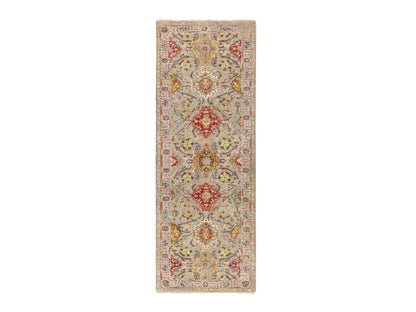 Transitional hand-knotted wool/pure silk runner in Beige, 2'8" x 7'10" — SKU O058441