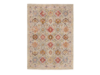 Transitional hand-knotted wool/pure silk rug in Beige, 6'1" x 9' — SKU O058443