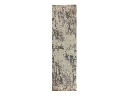 Grey 2'8" x 9'7" Modern / Contemporary Hand knotted Wool Rug - Sku: O058444