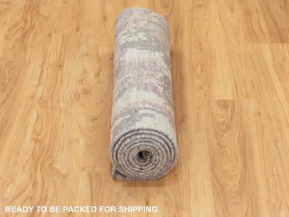 Grey 2'8" x 9'7" Modern / Contemporary Hand knotted Wool Rug - Sku: O058444