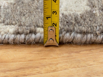Grey 2'8" x 9'7" Modern / Contemporary Hand knotted Wool Rug - Sku: O058444