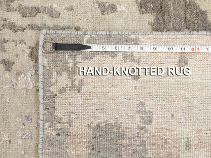 Grey 2'8" x 9'7" Modern / Contemporary Hand knotted Wool Rug - Sku: O058444