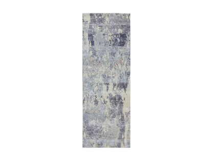 Grey 2'8" x 7'10" Modern / Contemporary Hand knotted Wool Rug - Sku: O058446