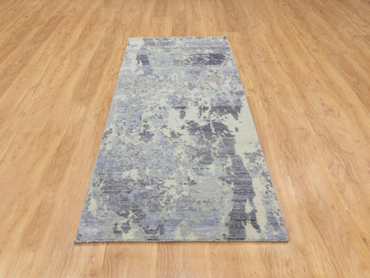 Grey 2'8" x 7'10" Modern / Contemporary Hand knotted Wool Rug - Sku: O058446