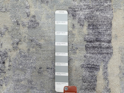 Grey 2'8" x 7'10" Modern / Contemporary Hand knotted Wool Rug - Sku: O058446