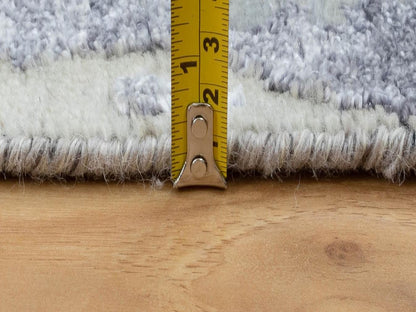 Grey 2'8" x 7'10" Modern / Contemporary Hand knotted Wool Rug - Sku: O058446