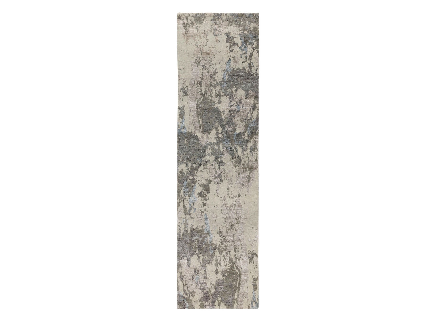 Gray 2'8" x 10'0" Modern / Contemporary Hand knotted Wool/Silk Rug - Sku: O058448