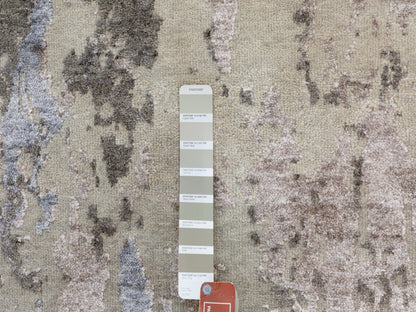 Grey 2'8" x 10'0" Modern / Contemporary Hand knotted Wool/Silk Rug - Sku: O058448