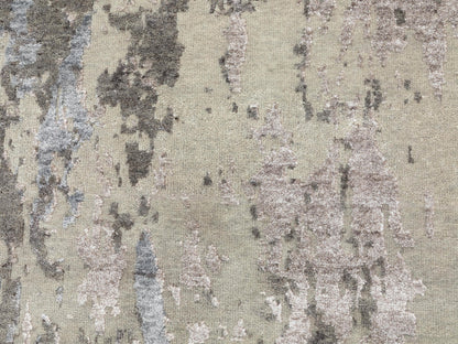 Grey 2'8" x 10'0" Modern / Contemporary Hand knotted Wool/Silk Rug - Sku: O058448