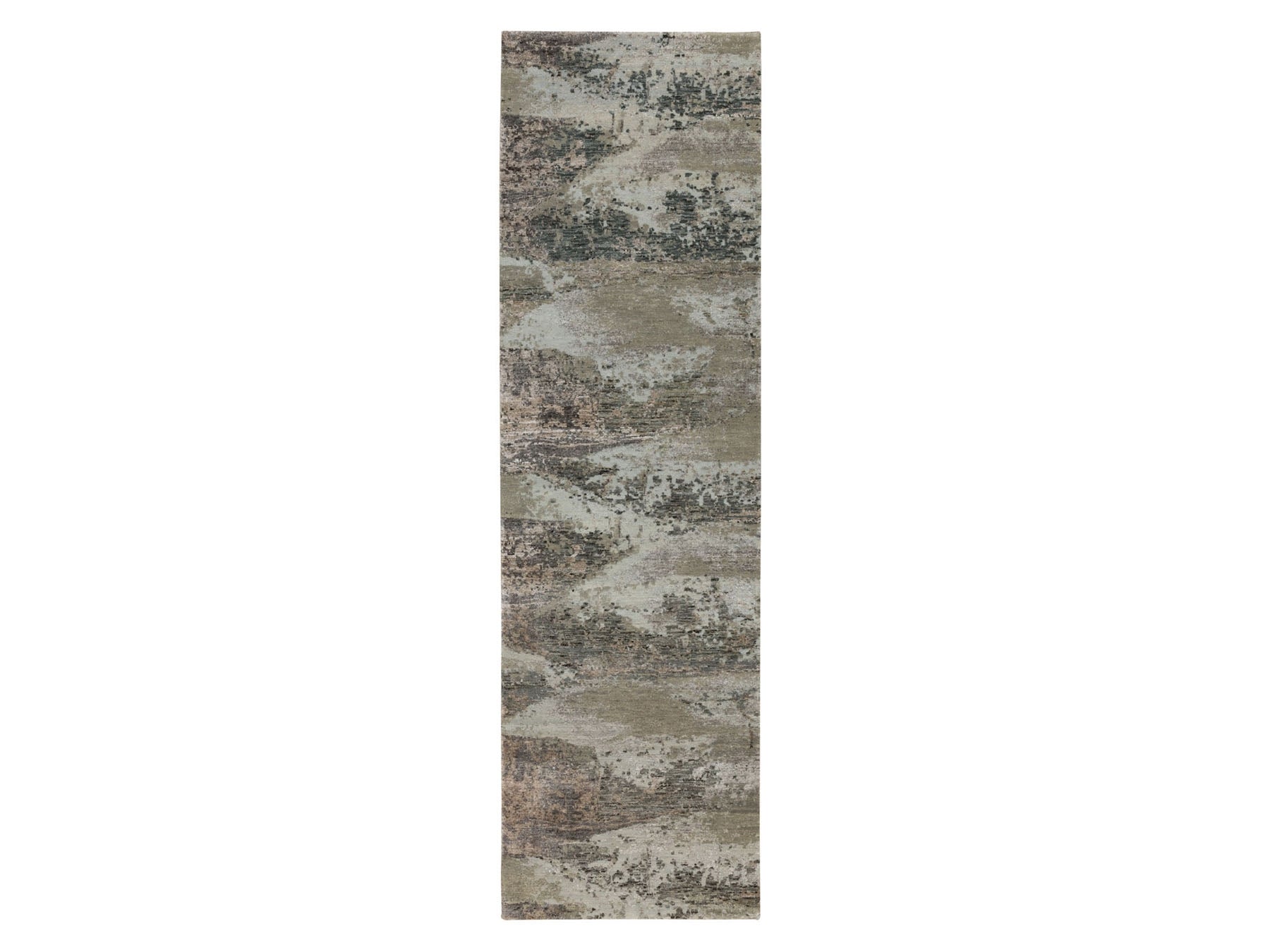 Gray 2'8" x 9'10" Modern / Contemporary Hand knotted Wool/Silk Rug - Sku: O058452