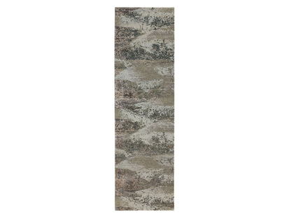 Grey 2'8" x 9'10" Modern / Contemporary Hand knotted Wool/Silk Rug - Sku: O058452