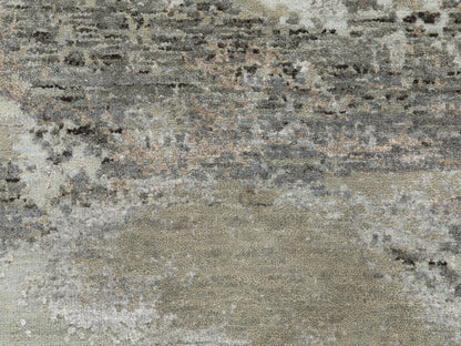 Grey 2'8" x 9'10" Modern / Contemporary Hand knotted Wool/Silk Rug - Sku: O058452