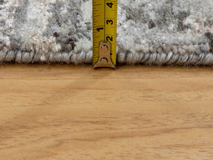 Grey 2'8" x 9'10" Modern / Contemporary Hand knotted Wool/Silk Rug - Sku: O058452