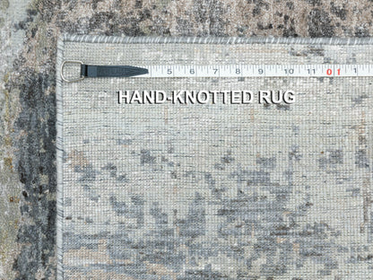 Grey 2'8" x 9'10" Modern / Contemporary Hand knotted Wool/Silk Rug - Sku: O058452