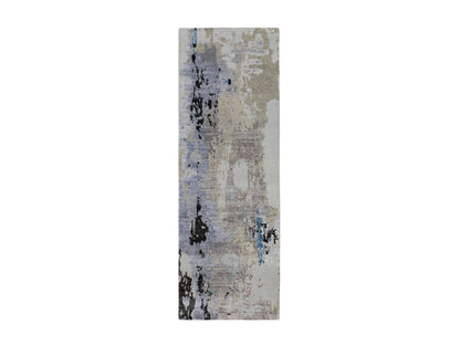 Grey 2'4" x 7'5" Modern / Contemporary Hand knotted Wool/Silk Rug - Sku: O058457
