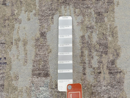 Grey 2'4" x 7'5" Modern / Contemporary Hand knotted Wool/Silk Rug - Sku: O058457