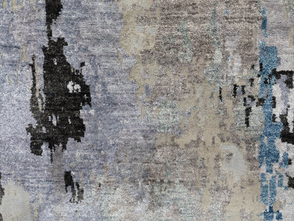 Grey 2'4" x 7'5" Modern / Contemporary Hand knotted Wool/Silk Rug - Sku: O058457